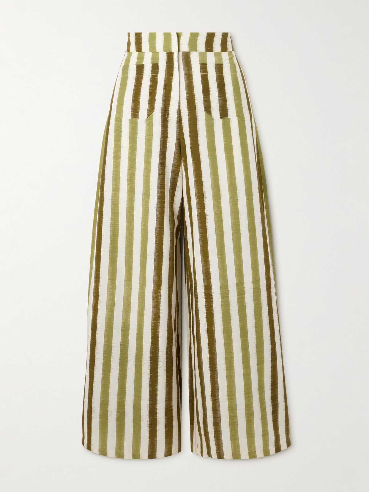 Emporio Sirenuse Adele Striped Cotton Wide-leg Pants In Green