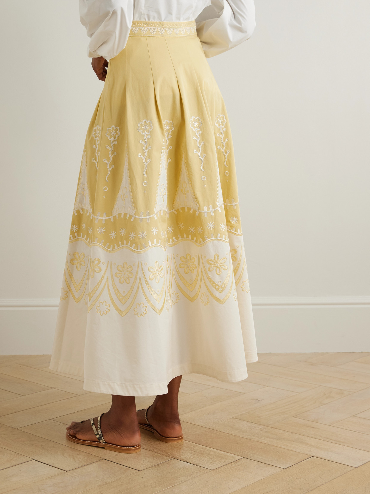 Emporio Sirenuse Amelianna Embroidered Cotton Maxi Skirt In Yellow