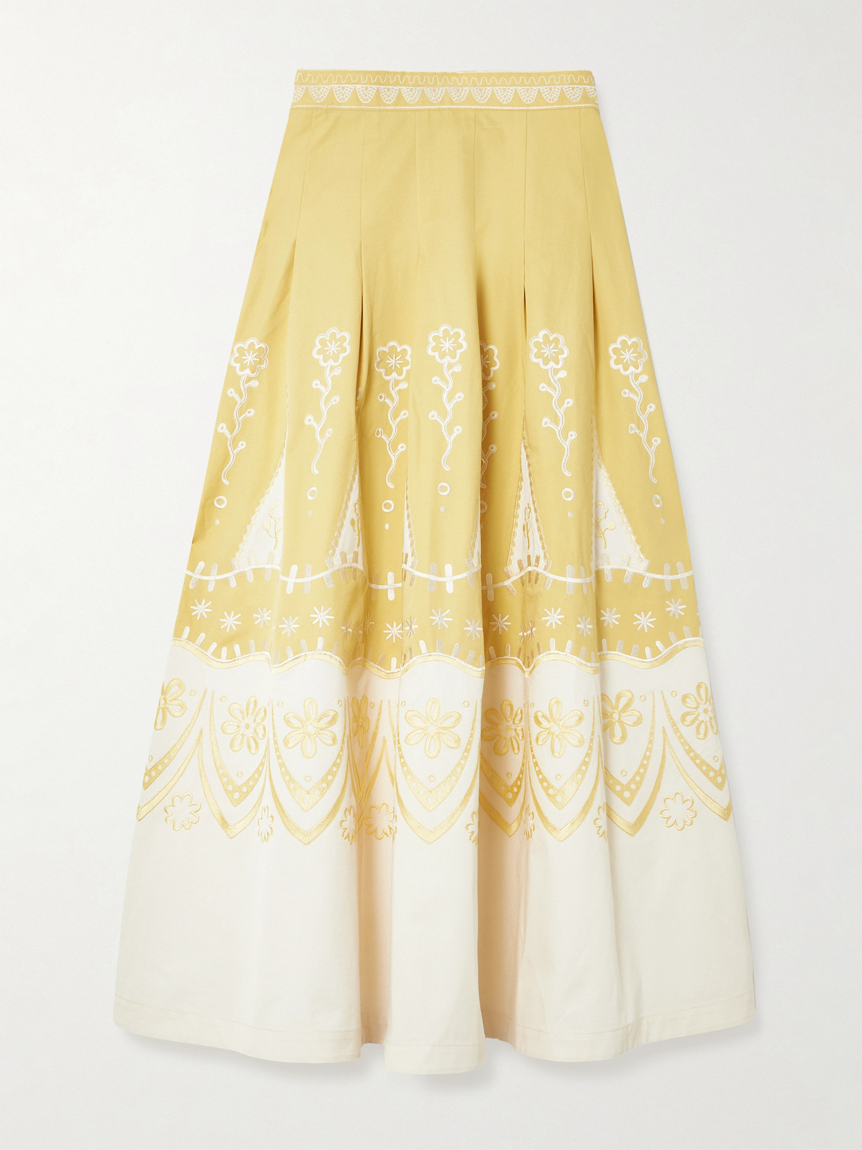 Emporio Sirenuse Amelianna Embroidered Cotton Maxi Skirt In Yellow