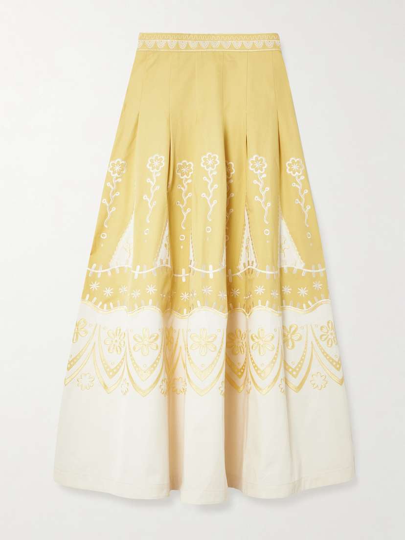 Emporio Sirenuse Amelianna Embroidered Cotton Maxi Skirt