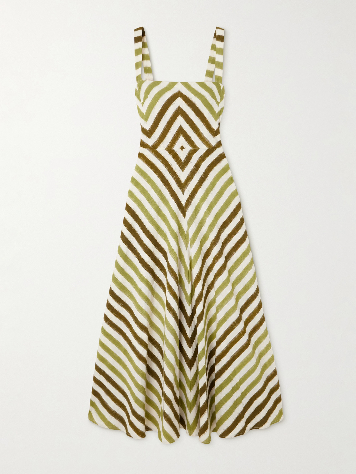 Emporio Sirenuse Margherita Striped Cotton Midi Dress In Green