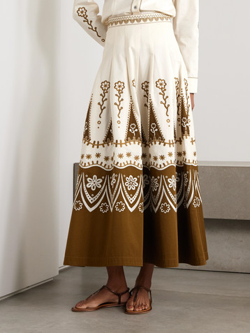Emporio Sirenuse Amelianna embroidered cotton-blend drill maxi skirt