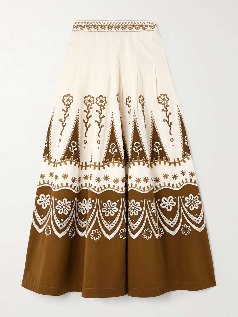 Emporio Sirenuse Amelianna Embroidered Cotton-blend Drill Maxi Skirt