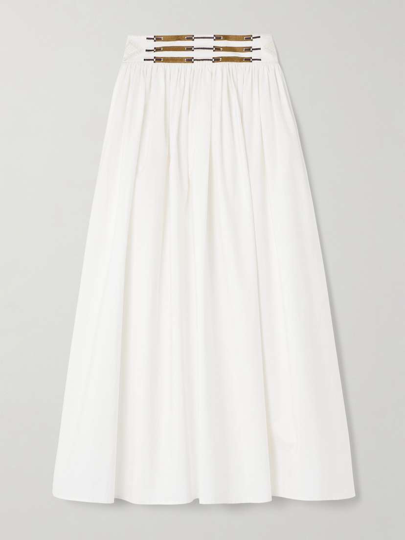 Emporio Sirenuse Ombretta Gathered Embroidered Cotton-blend Poplin Maxi Skirt