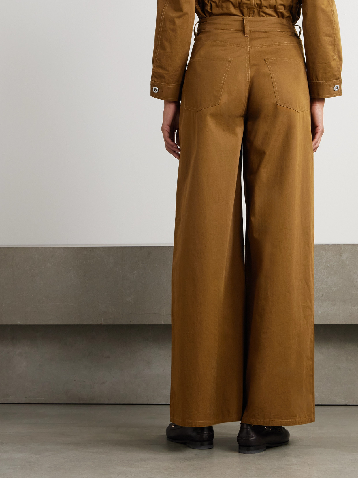 Emporio Sirenuse Nadia Silk-twill Wide-leg Pants In Brown