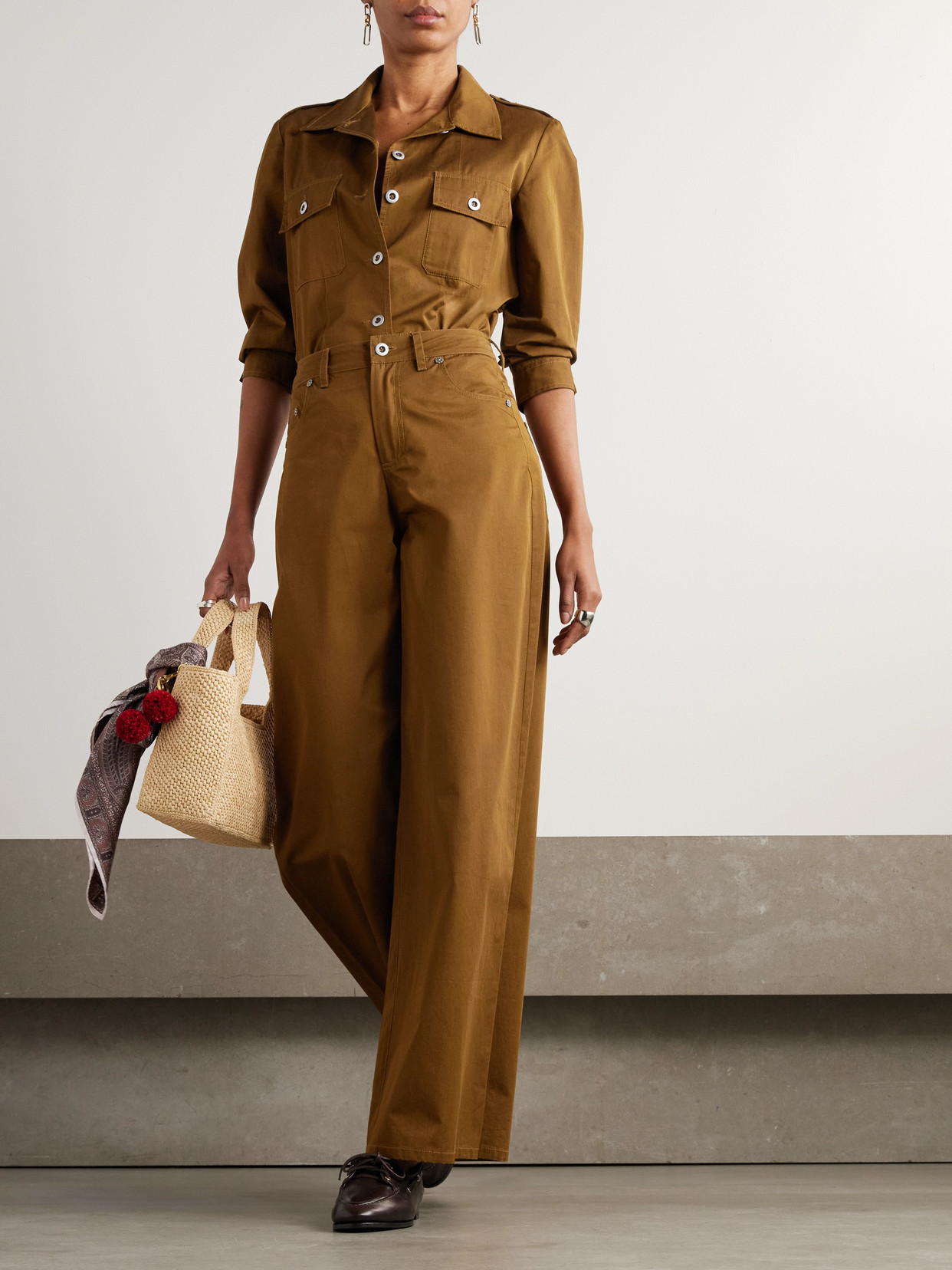 Emporio Sirenuse Nadia Silk-twill Wide-leg Pants In Brown