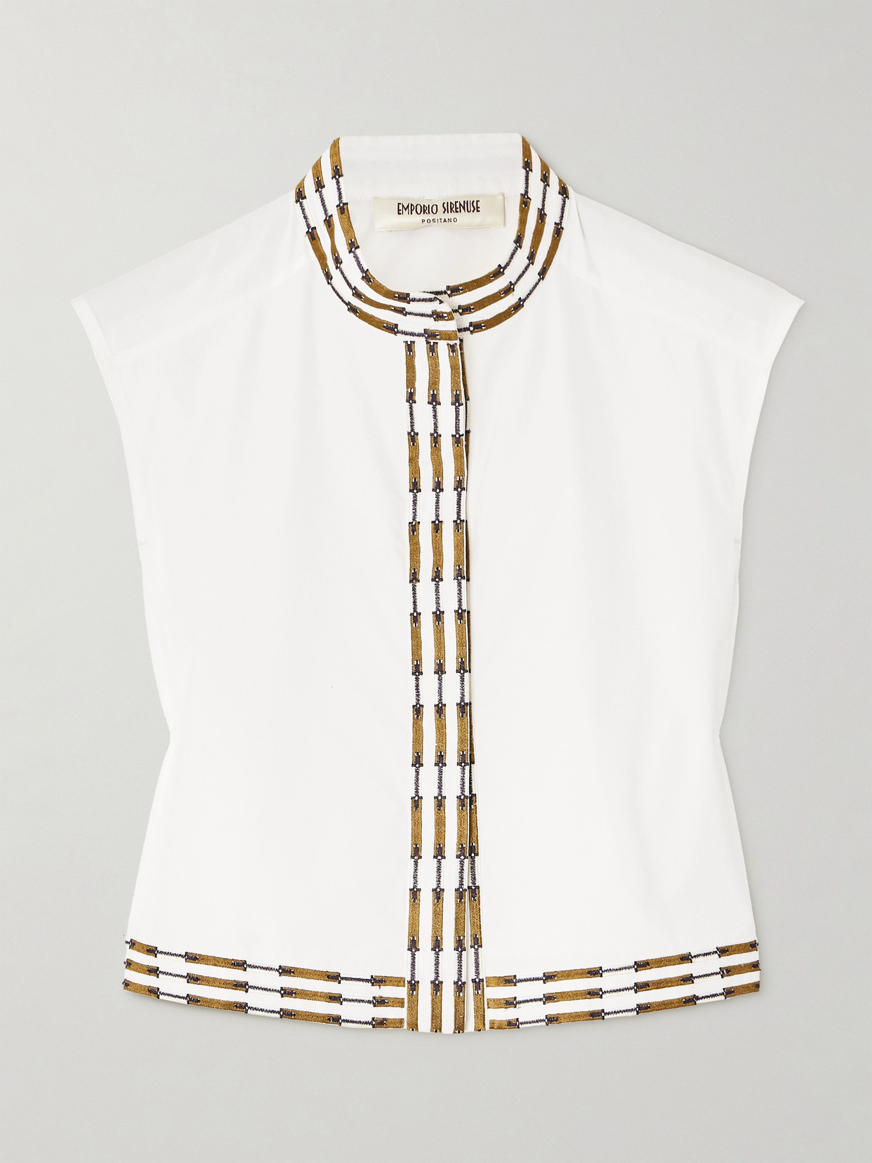 Emporio Sirenuse Andorra Cropped Embroidered Cotton-blend Poplin Top In Ivory