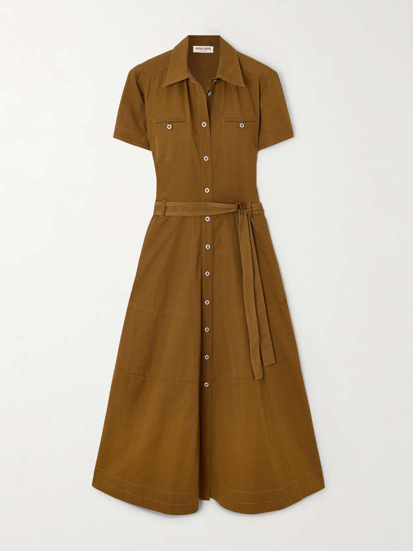 Emporio Sirenuse Giselle Belted Cotton-drill Midi Shirt Dress