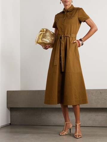 Emporio Sirenuse Giselle belted cotton-drill midi shirt dress