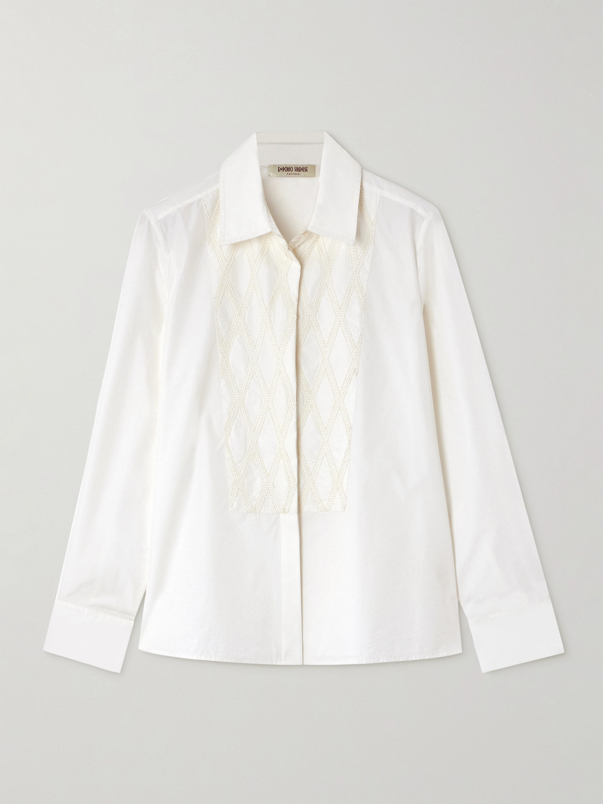 Emporio Sirenuse Cassandra Bead-embellished Embroidered Cotton-blend Poplin Shirt In Ivory