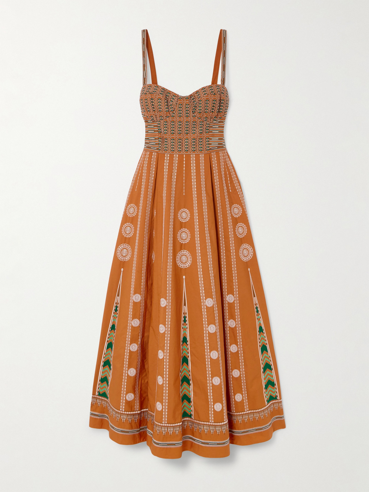 Emporio Sirenuse Elida Embroidered Silk Midi Dress In Orange