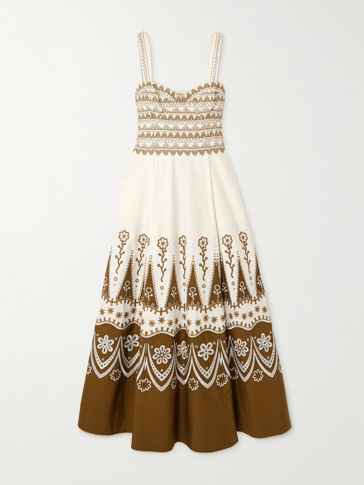 Emporio Sirenuse Elida Embroidered Cotton Midi Dress In Brown