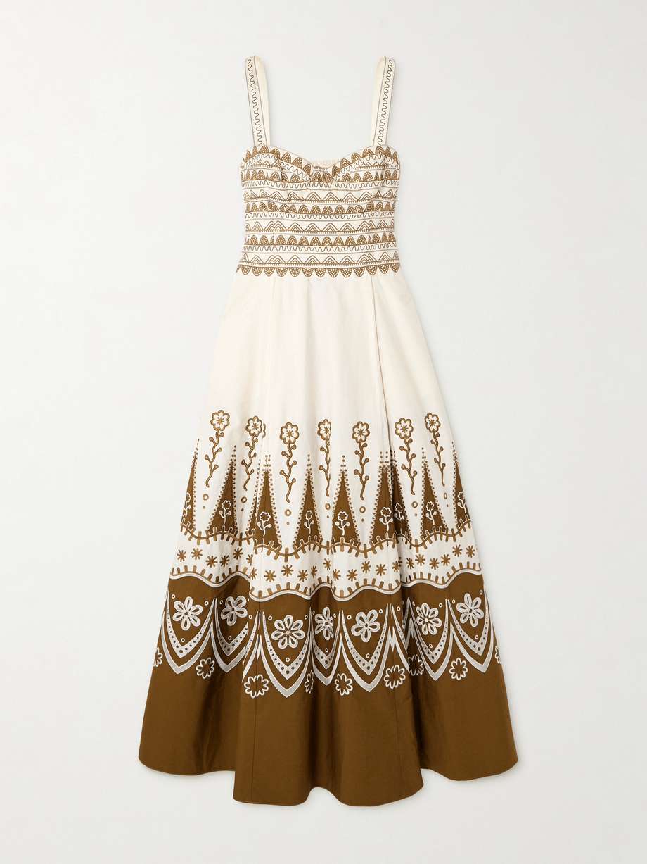 elida embroidered cotton midi dress