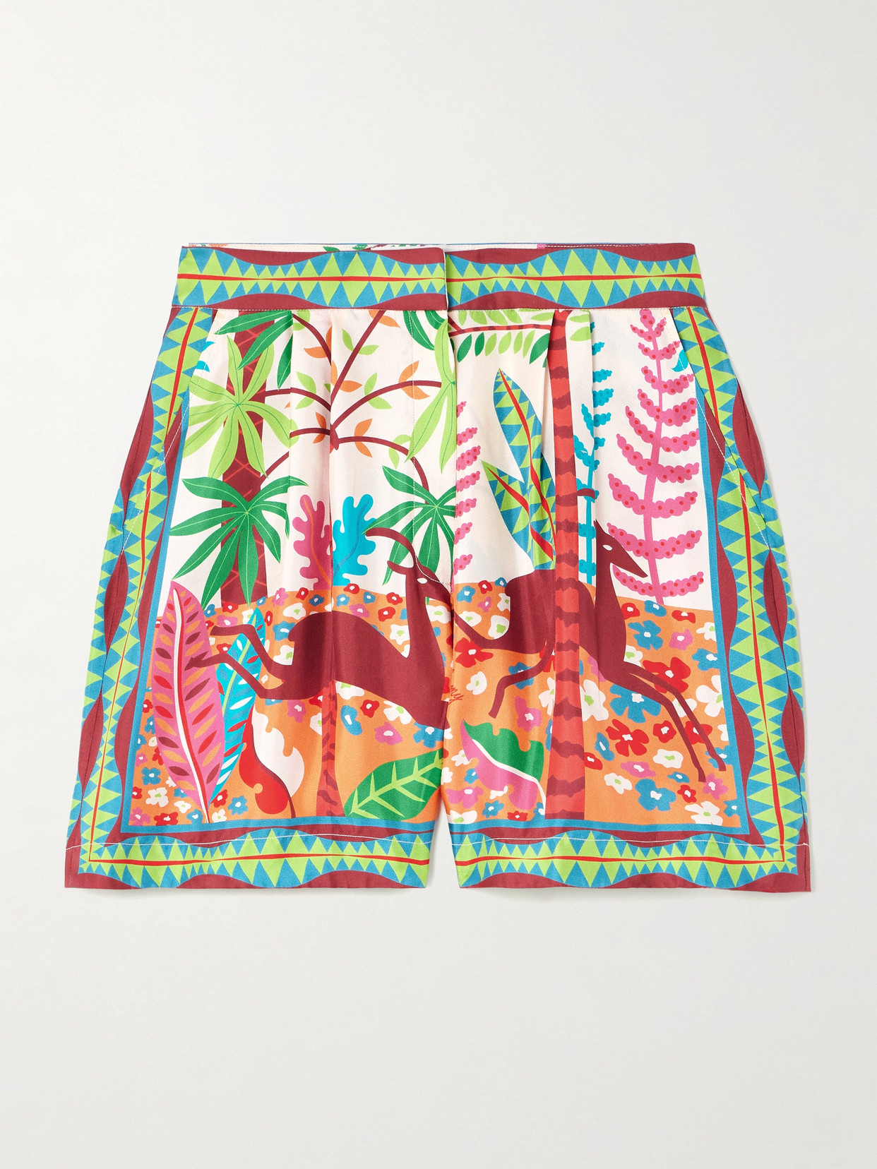 Emporio Sirenuse Pleated Printed Silk-twill Shorts In Red