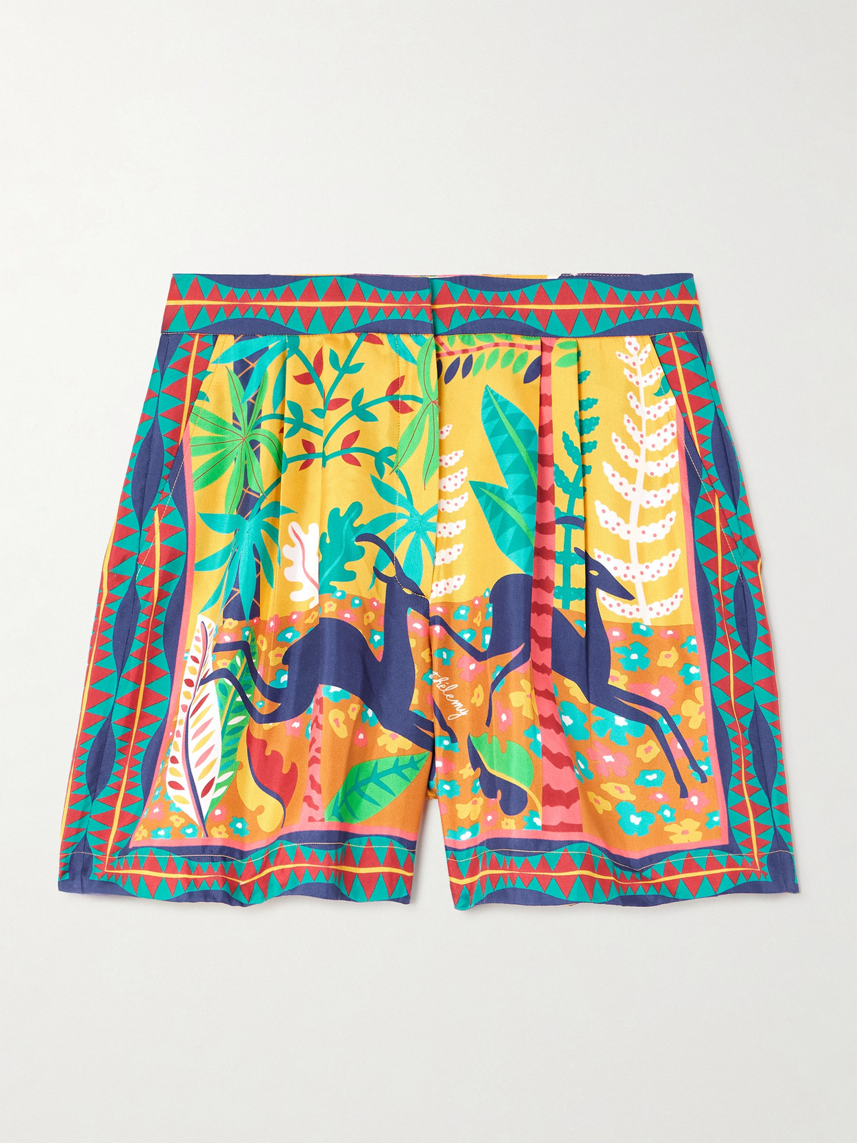 Emporio Sirenuse Pleated Printed Silk-twill Shorts In Yellow