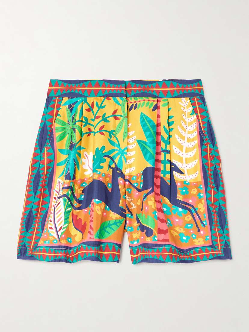 Emporio Sirenuse + Louis Barthélemy Pleated Printed Silk-twill Shorts