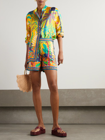 Emporio Sirenuse + Louis Barthélemy pleated printed silk-twill shorts