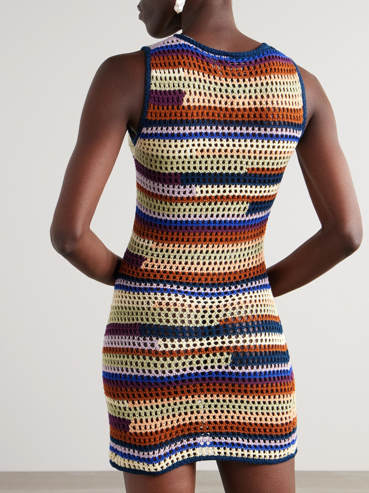 Escvdo Spondylus Open-knit Organic Cotton Mini Dress In Multi