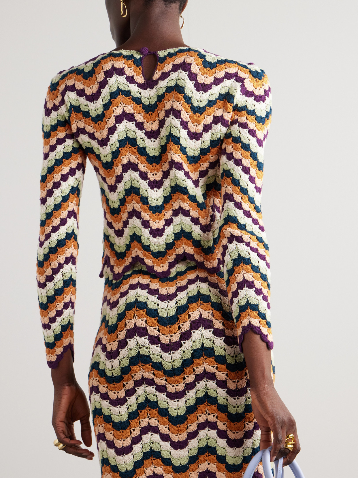 Escvdo Safi Pesca Scalloped Striped Crocheted Organic Cotton Top In Multi