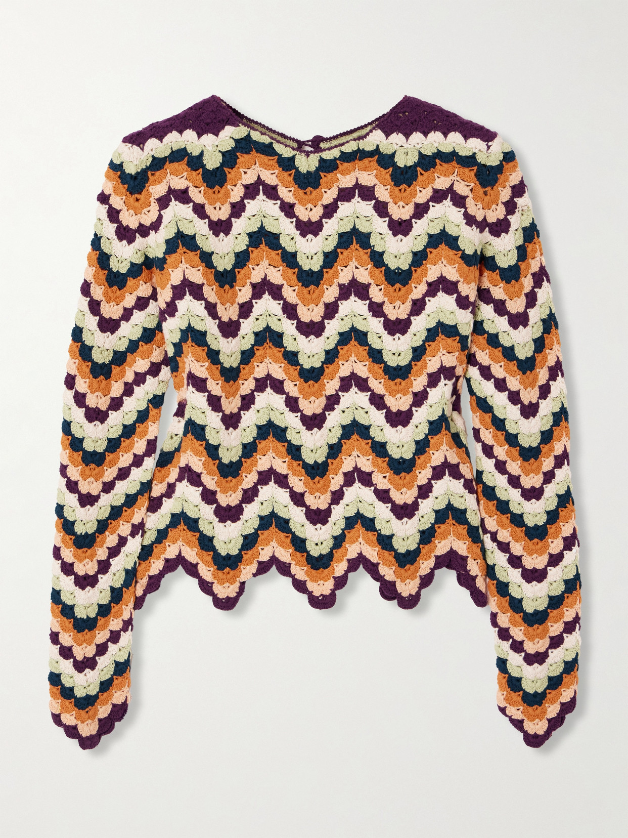 Escvdo Safi Pesca Scalloped Striped Crocheted Organic Cotton Top In Multi
