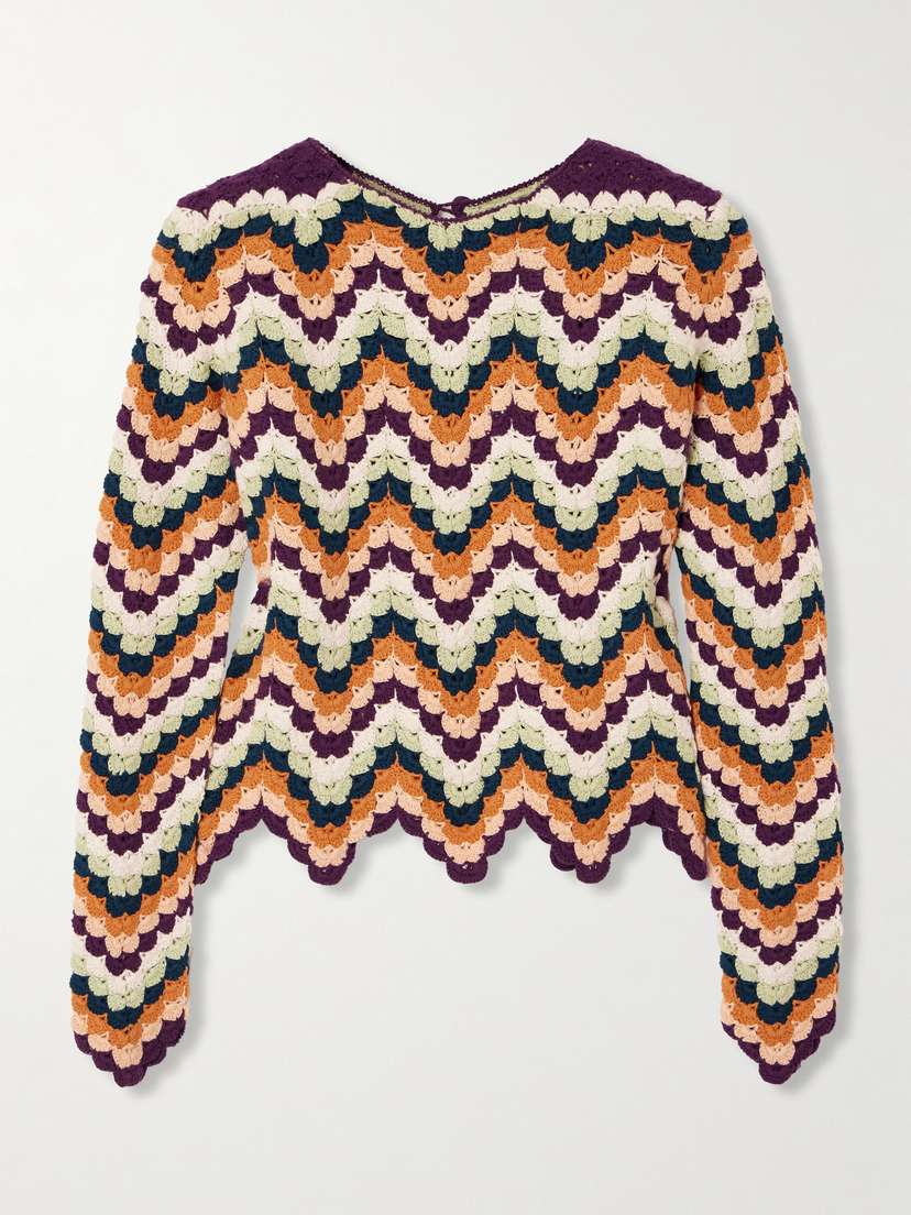 ESCVDO Safi Pesca Scalloped Striped Crocheted Organic Cotton Top