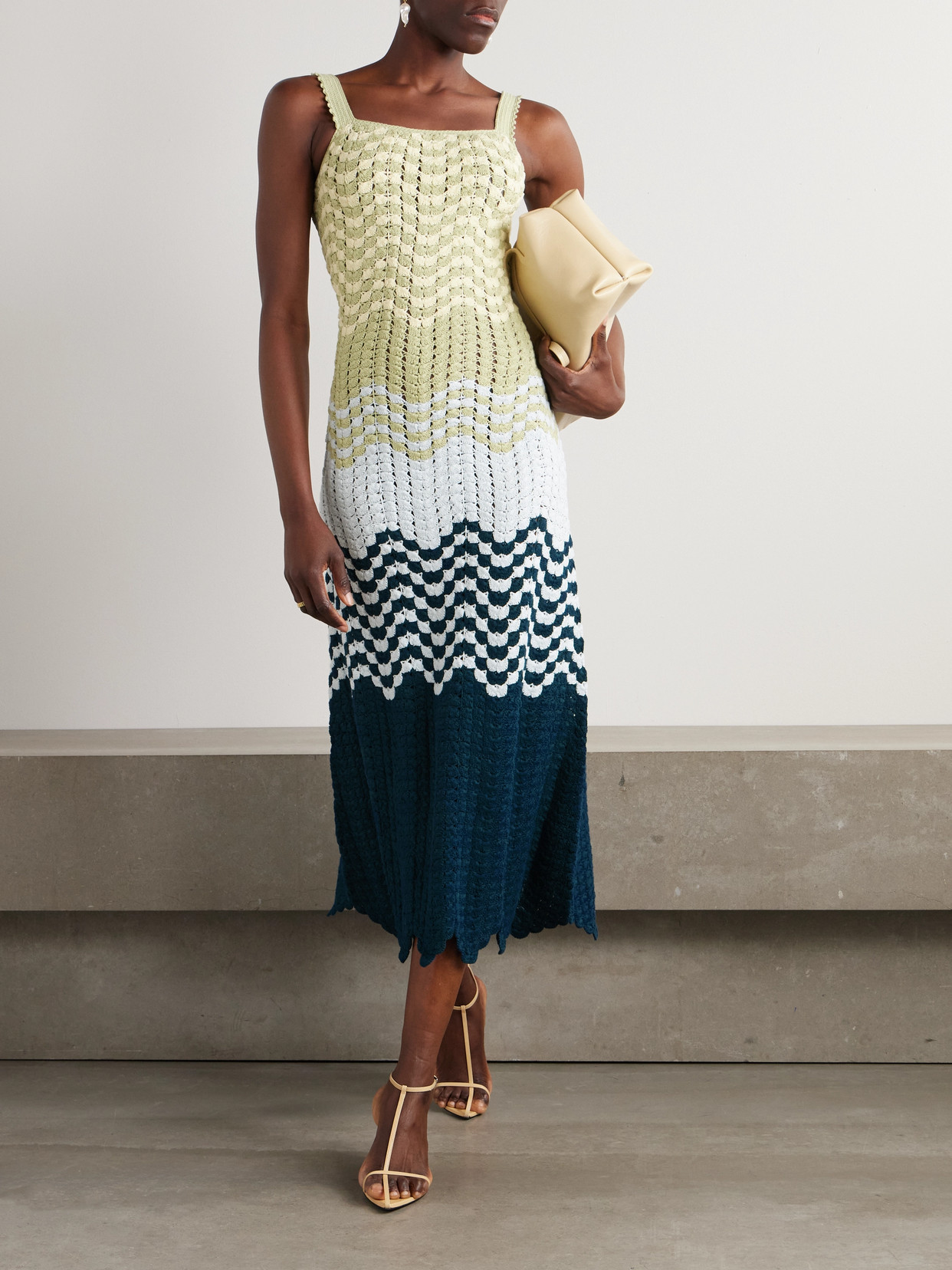 Escvdo Marea Crocheted Cotton Maxi Dress In Blue