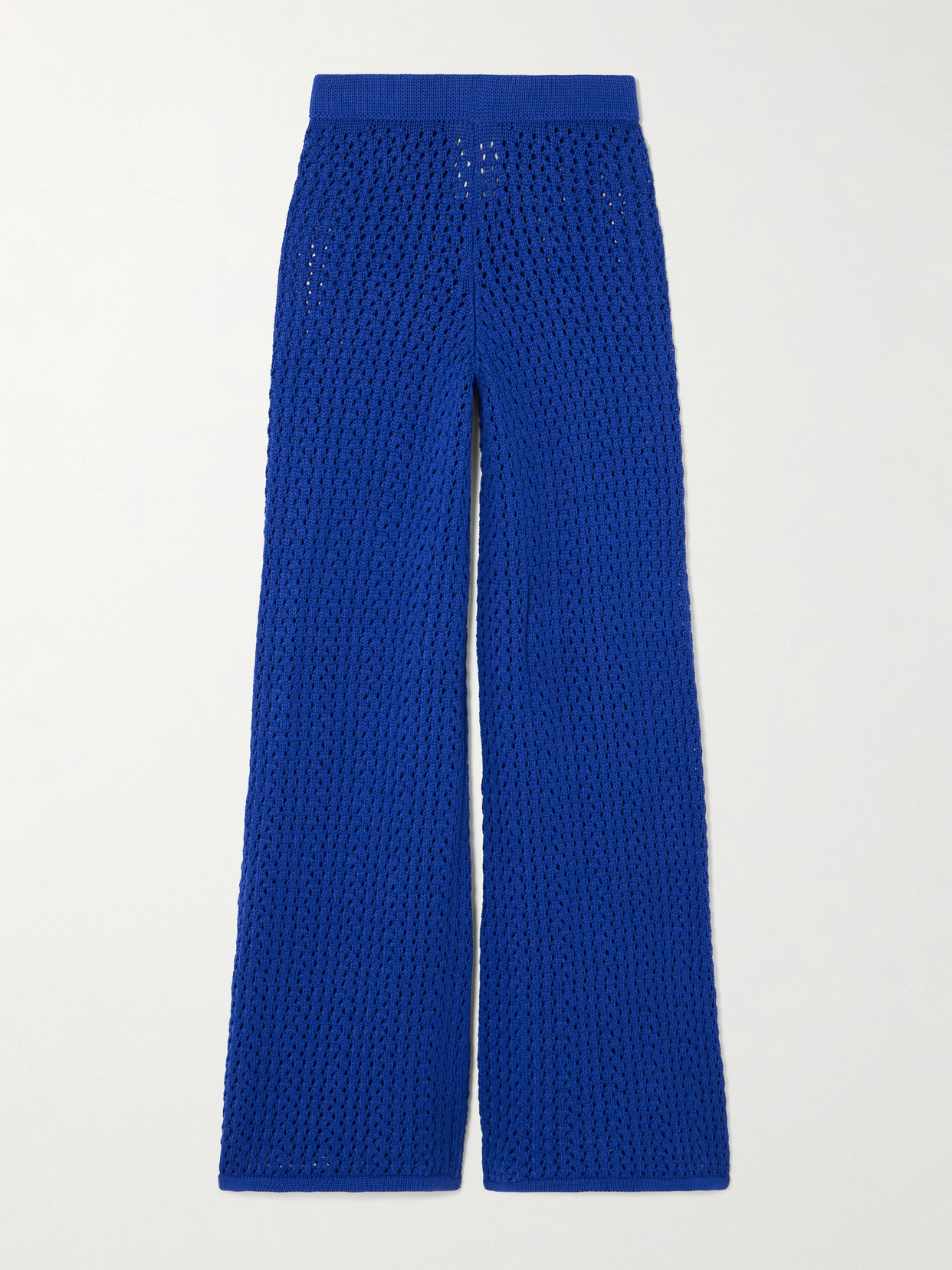 Escvdo Espina Crocheted Cotton Flared Pants In Blue