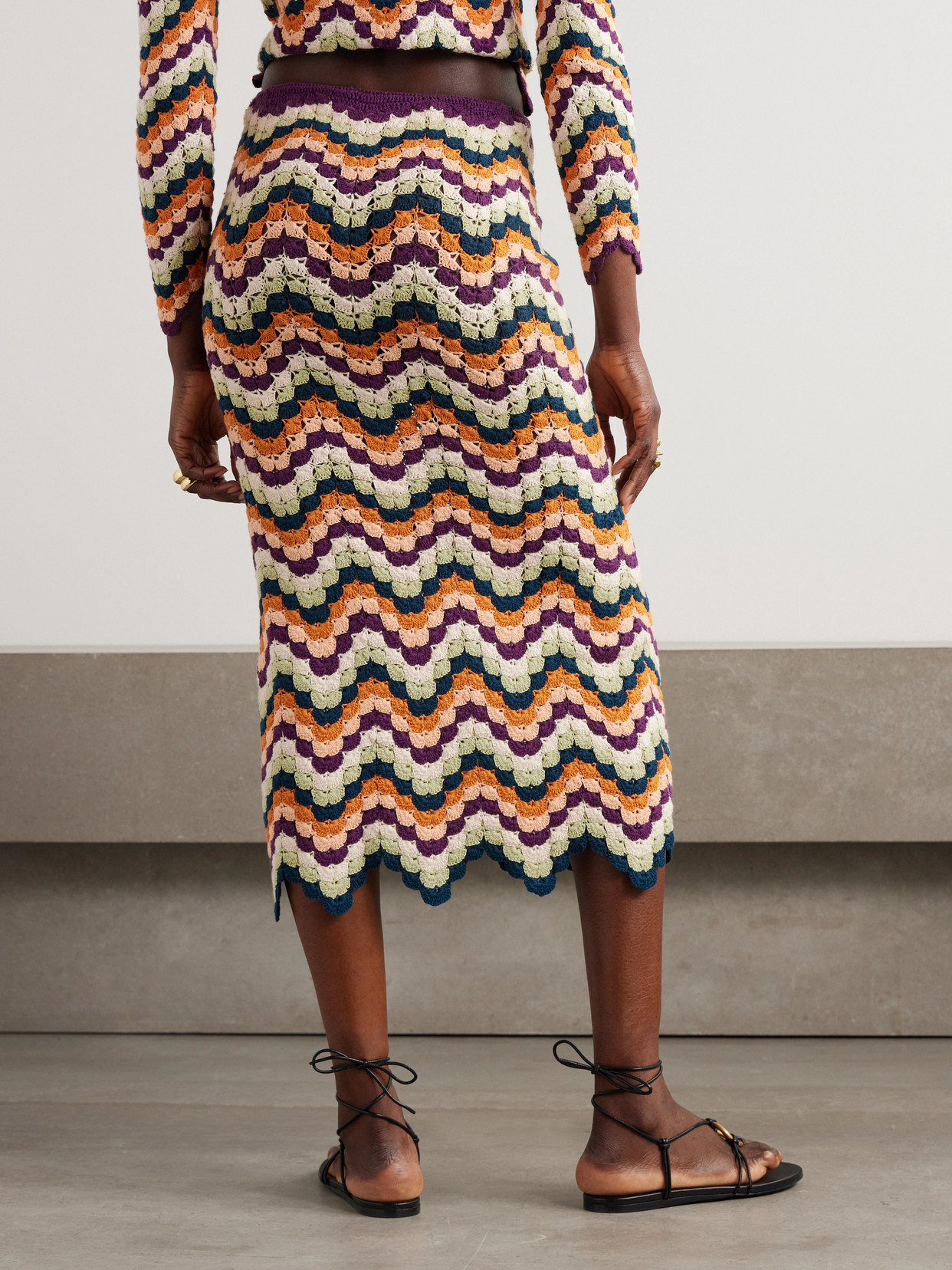 Escvdo Safi Scalloped Crocheted Cotton Midi Skirt In Multi