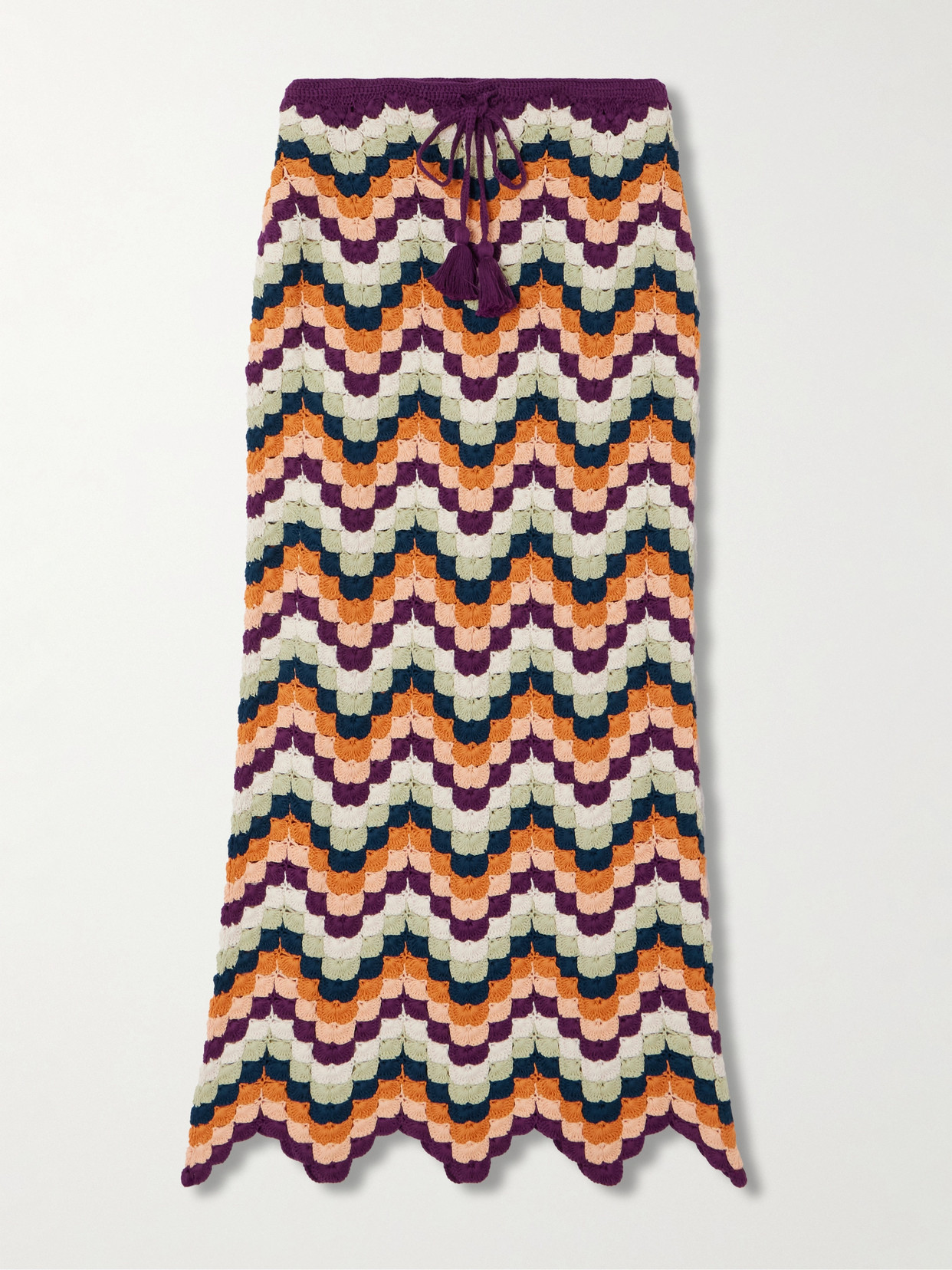 ESCVDO - Safi Scalloped Crocheted Cotton Midi Skirt - Multi