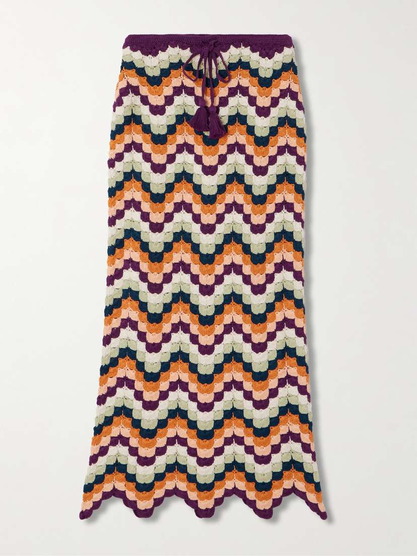 ESCVDO Safi Scalloped Crocheted Cotton Midi Skirt