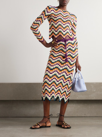 ESCVDO Safi scalloped crocheted cotton midi skirt