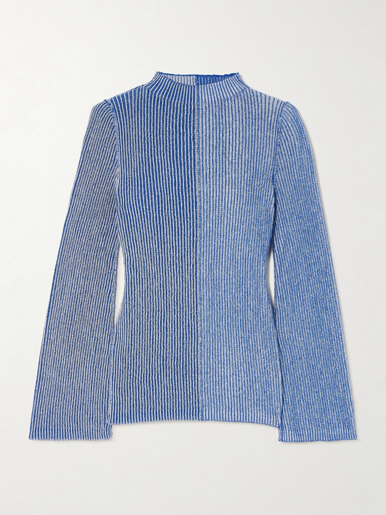 Escvdo Dual Paneled Ribbed Cotton Turtleneck Sweater In Blue