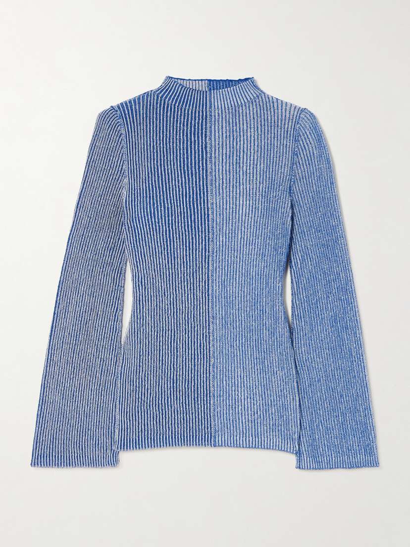 ESCVDO Dual Paneled Ribbed Cotton Turtleneck Sweater