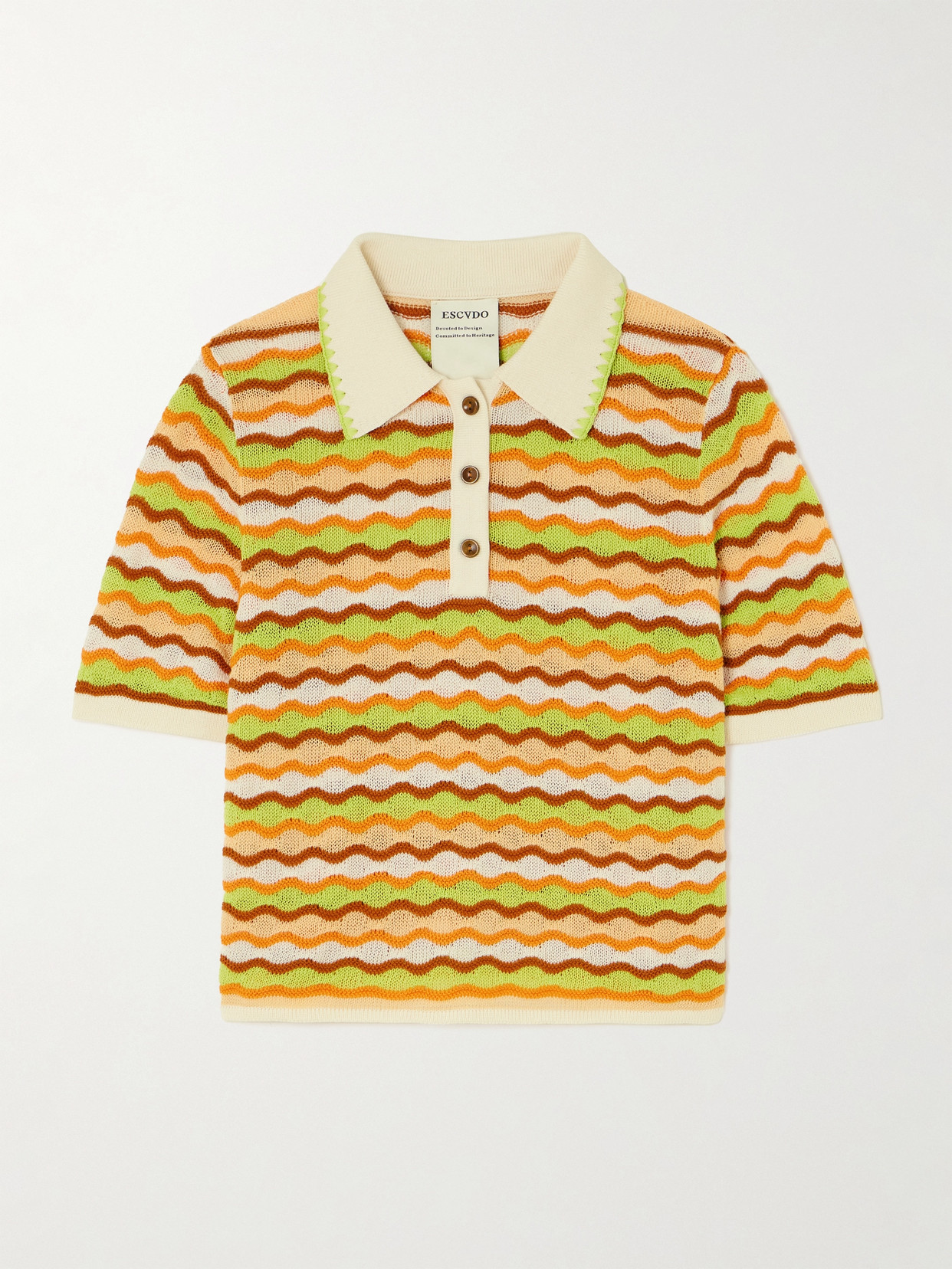 Escvdo Mullu Striped Cotton Polo Shirt In Orange