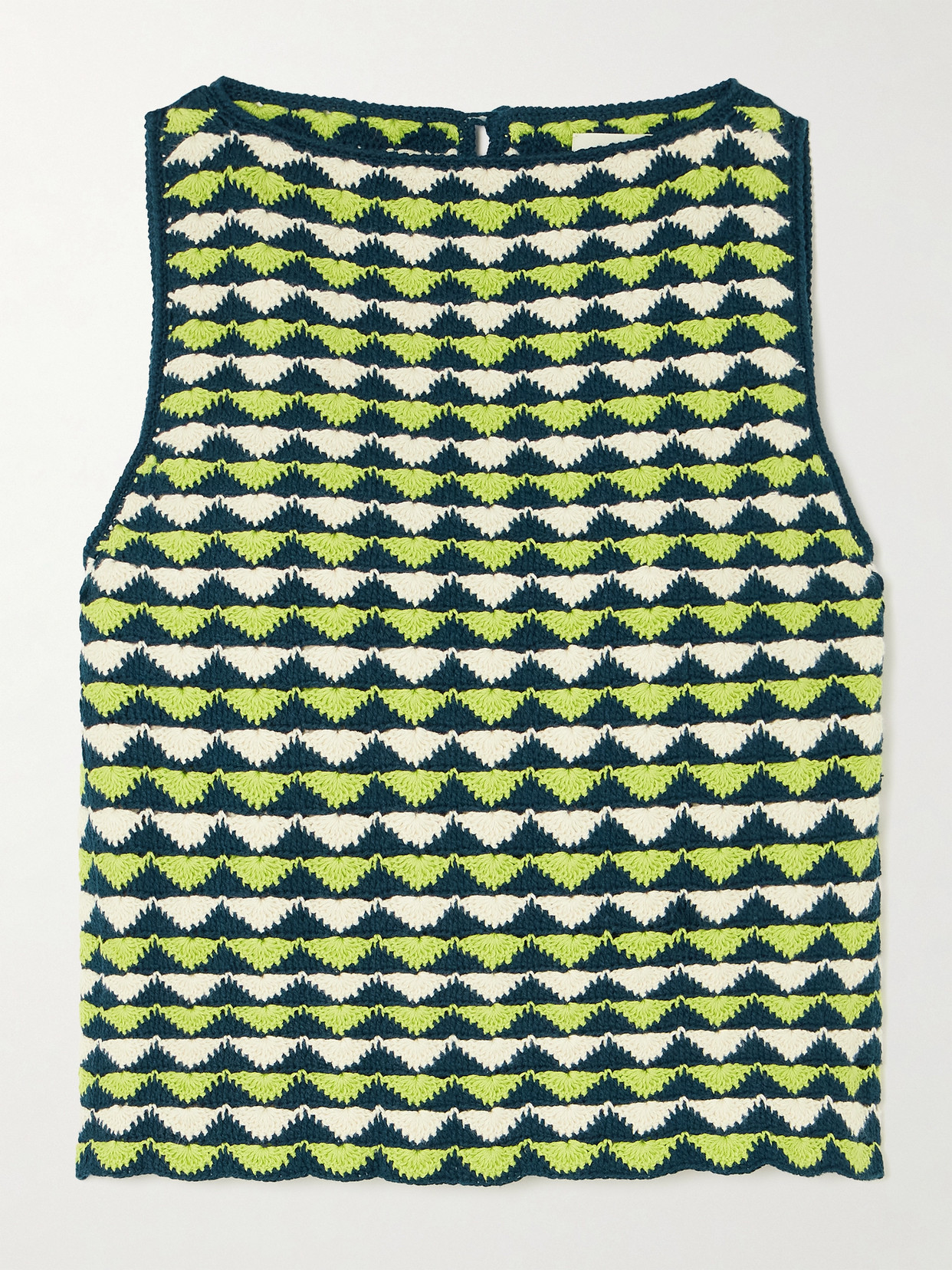 Escvdo Motupe Cropped Scalloped Crocheted Cotton Top In Green