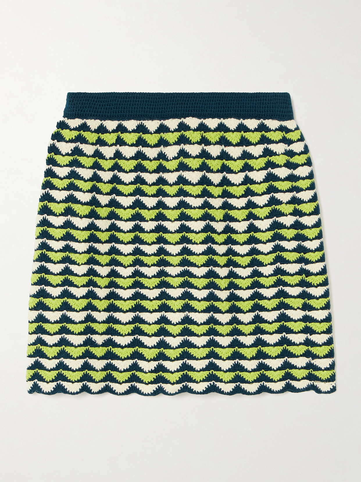 Escvdo Motupe Scalloped Crocheted Cotton Mini Skirt In Green