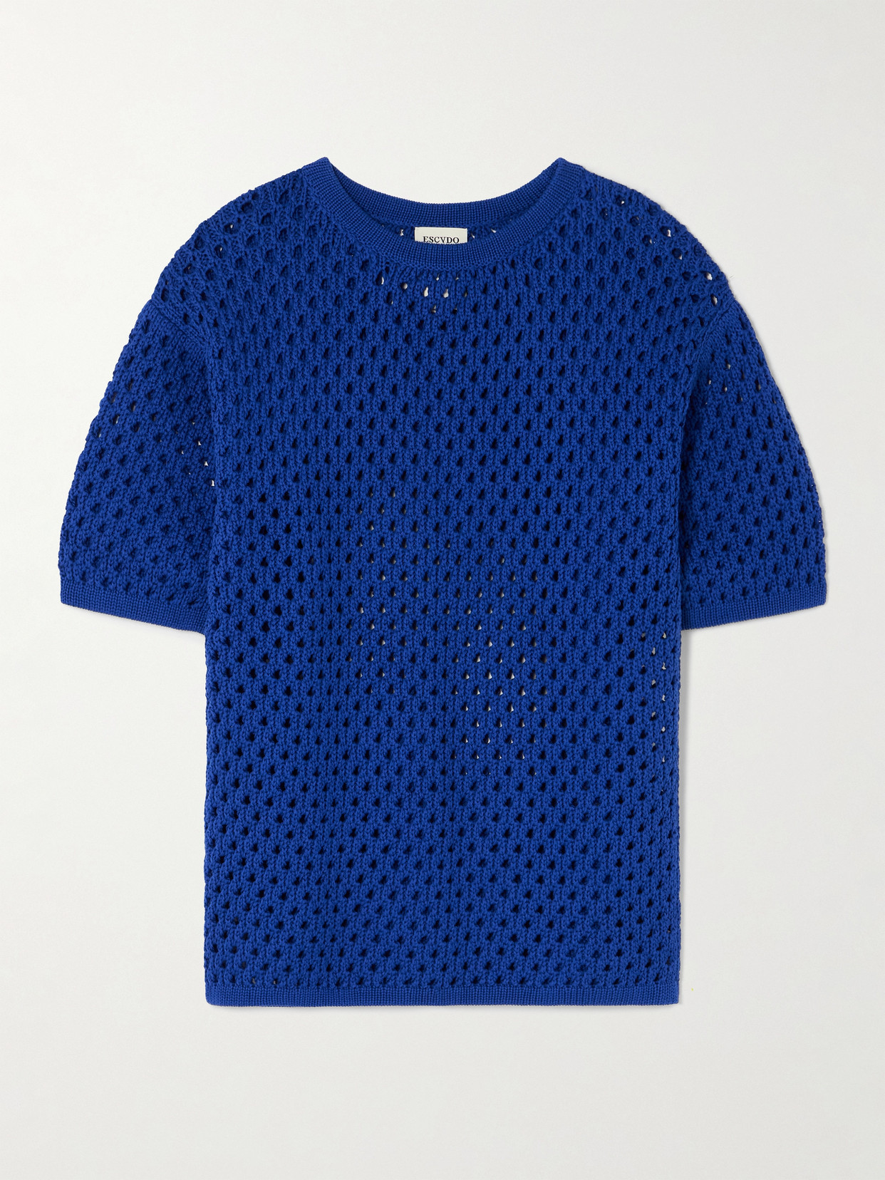 Escvdo Espina Crocheted Cotton T-shirt In Blue