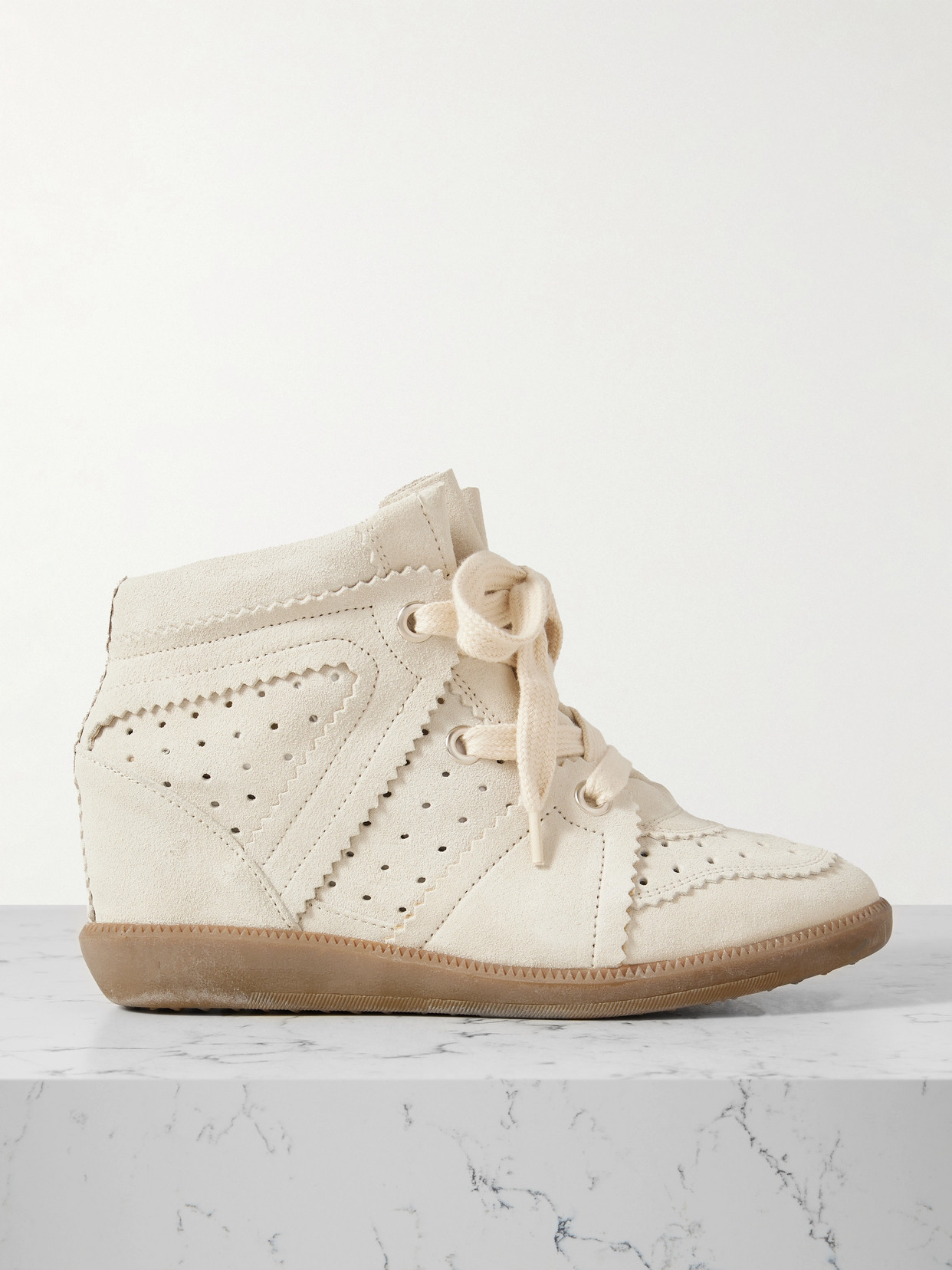 Isabel Marant Buckee Suede And Leather Wedge Sneakers In Off-white