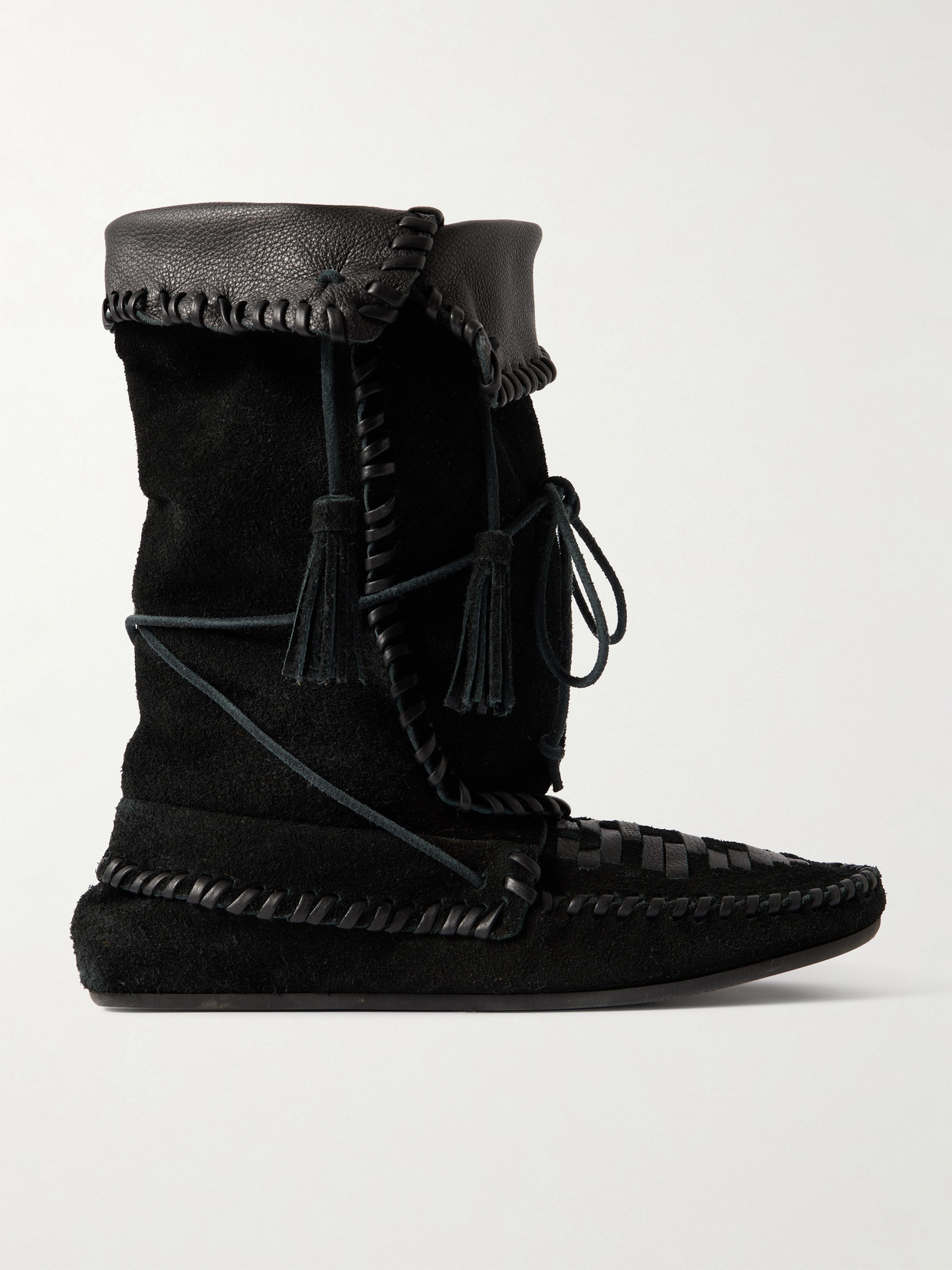 Isabel Marant Winki Tasseled Whipstitched Suede Boots In Black