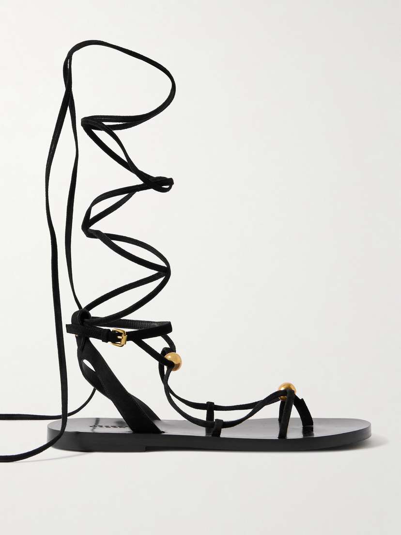 Isabel Marant Azzi Embellished Tie-detailed Suede Sandals
