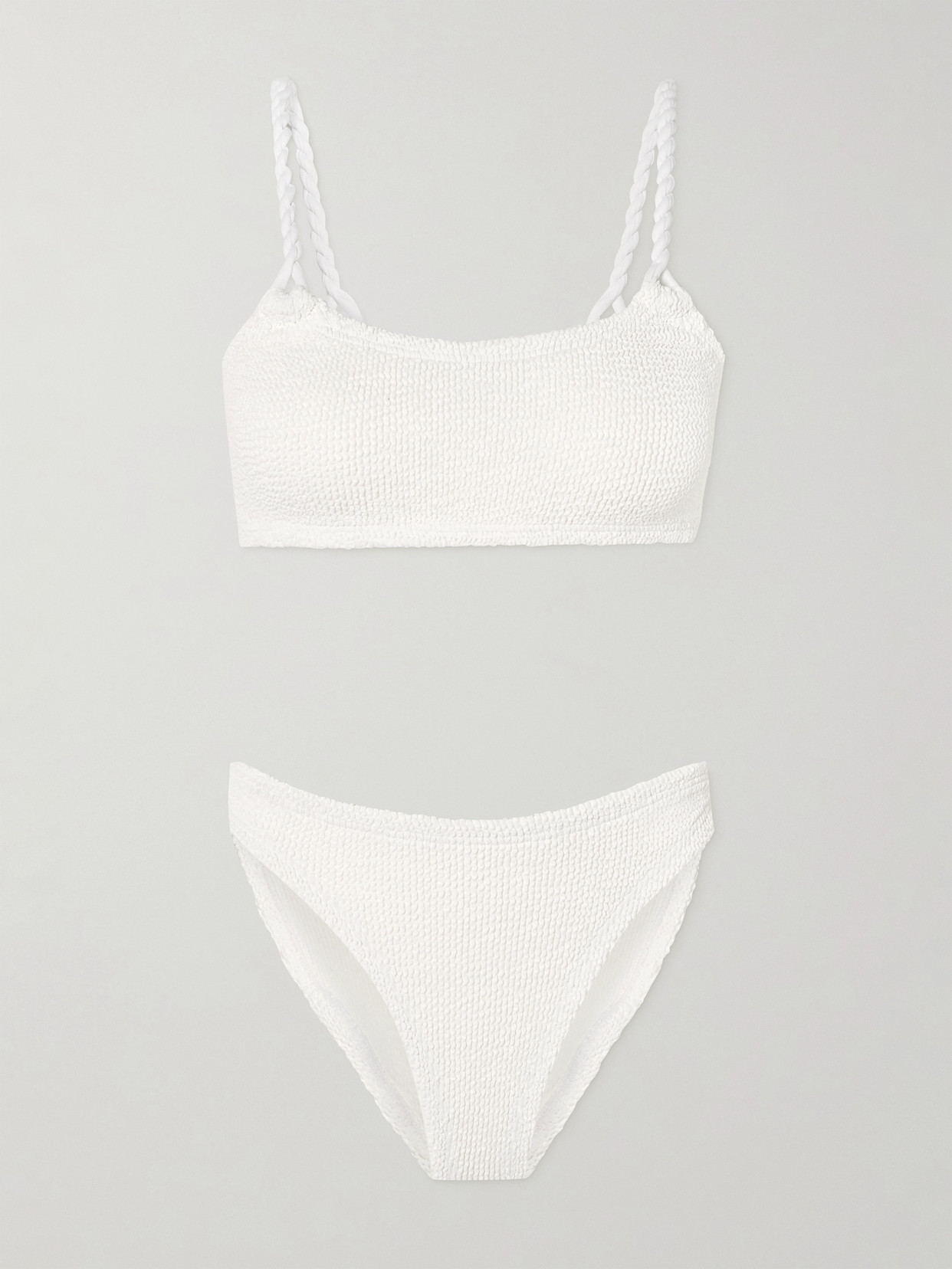 Hunza G Phoebe Twisted Seersucker Bikini In White