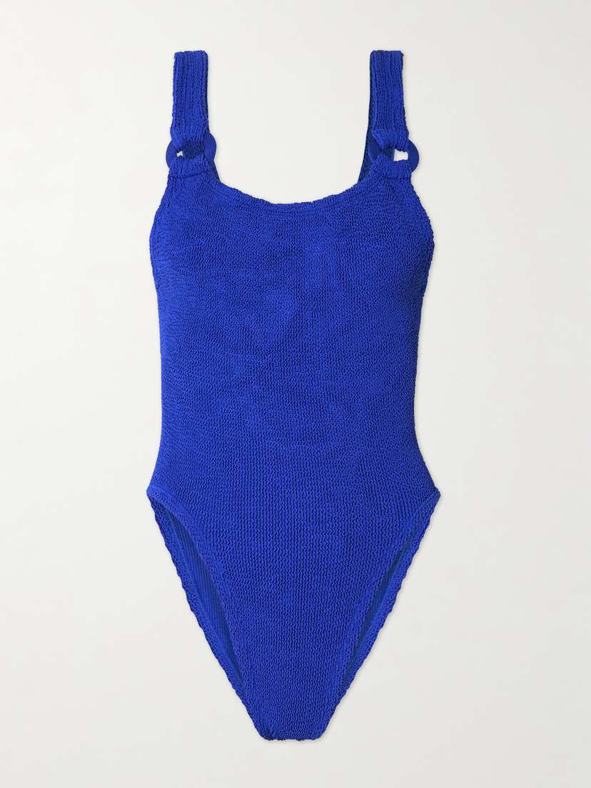 Hunza G Domino Embellished Seersucker Swimsuit