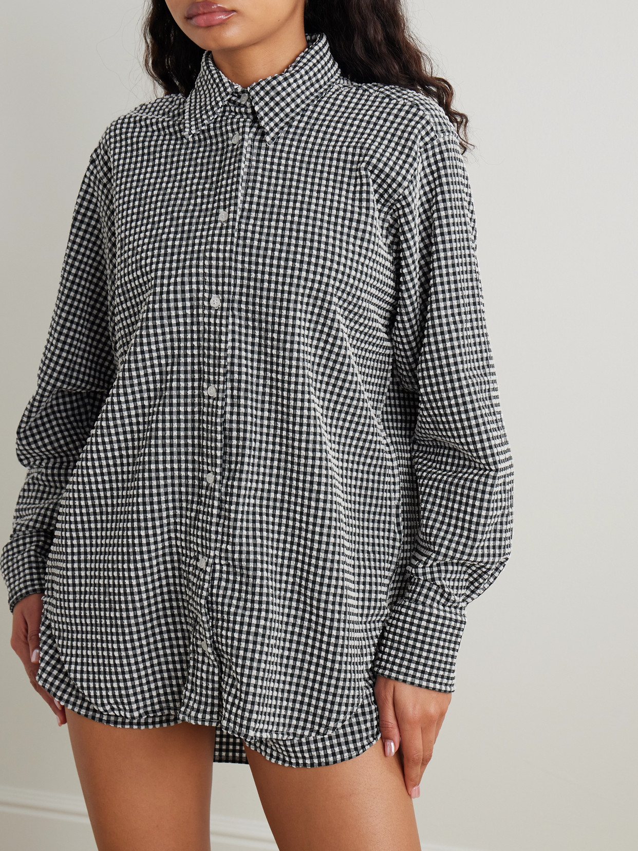 Hunza G Vichy Printed Oversized Shirt In Gray