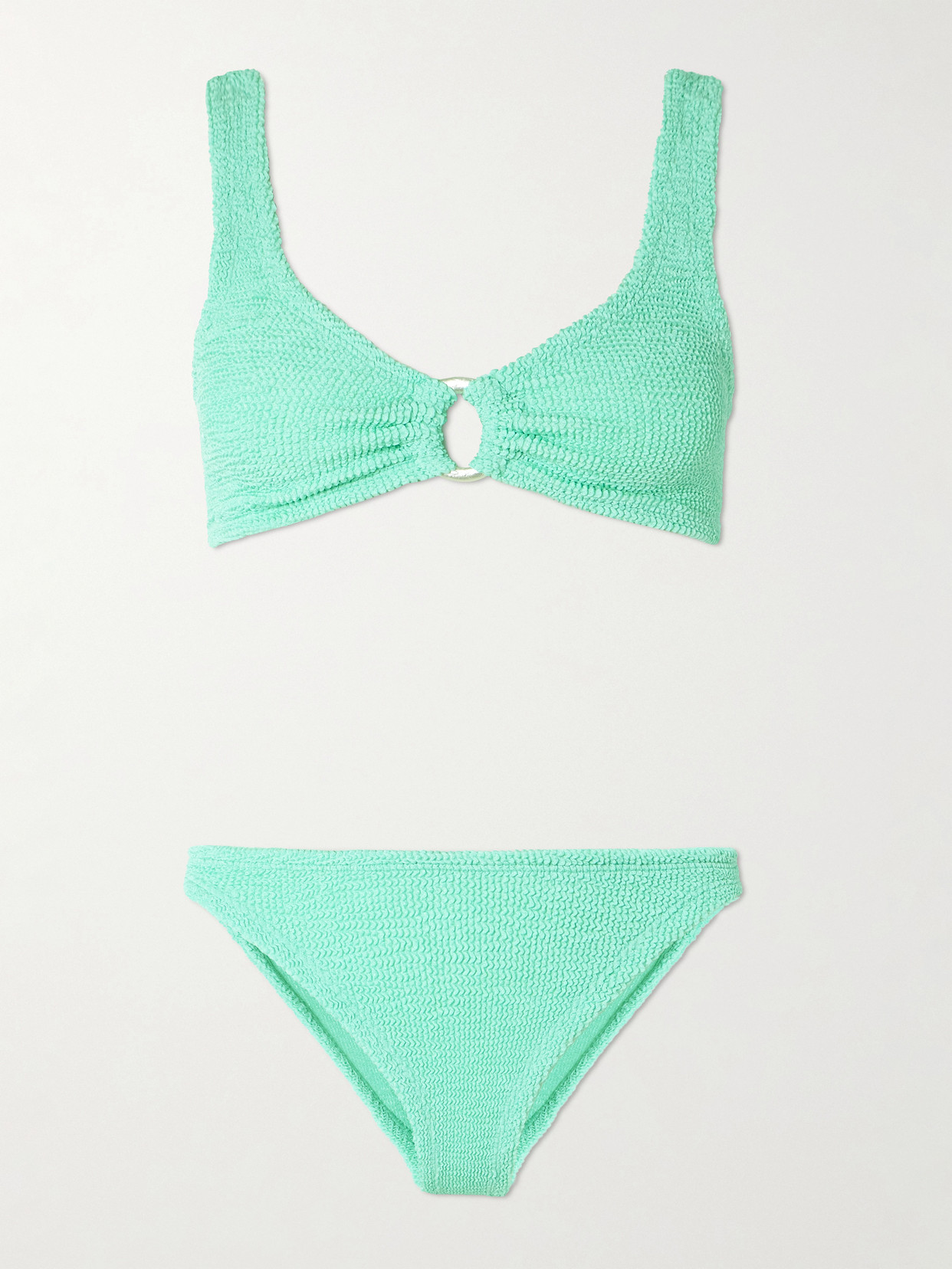 Hunza G Julia Embellished Seersucker Bikini In Green