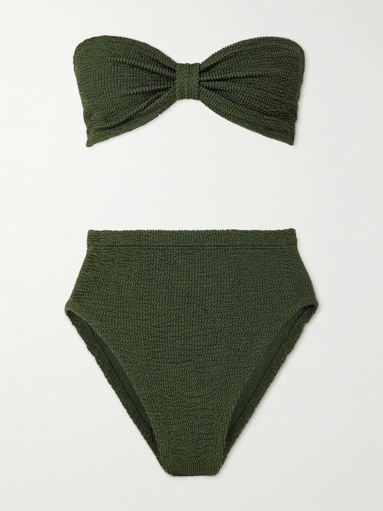 Hunza G Ruby Metallic Seersucker Bandeau Bikini In Green