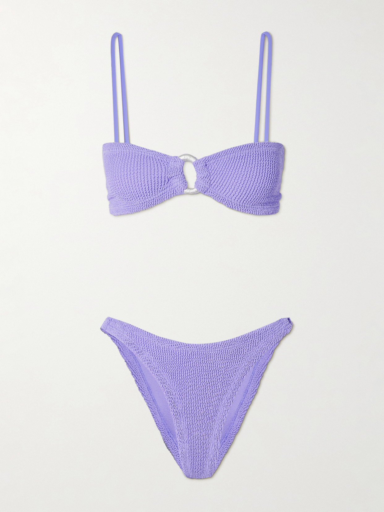 Hunza G Misty Faux Pearl-embellished Seersucker Bikini In Purple