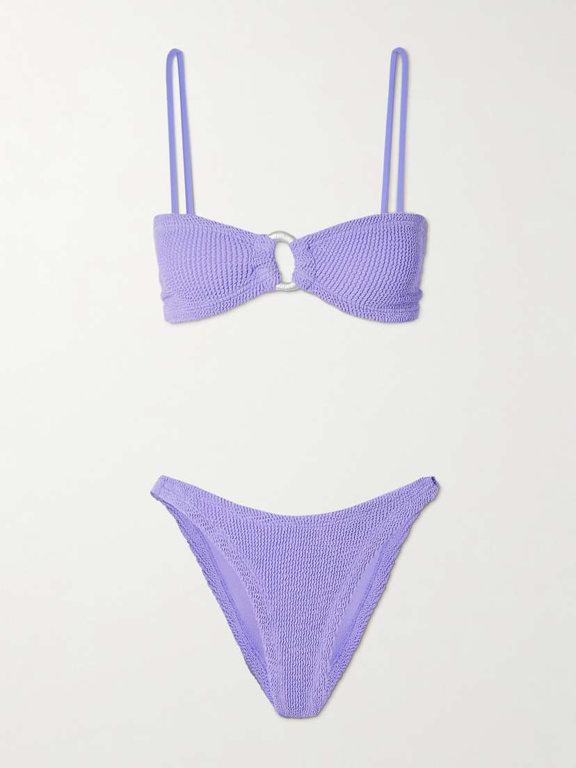 Hunza G Misty Faux Pearl-embellished Seersucker Bikini