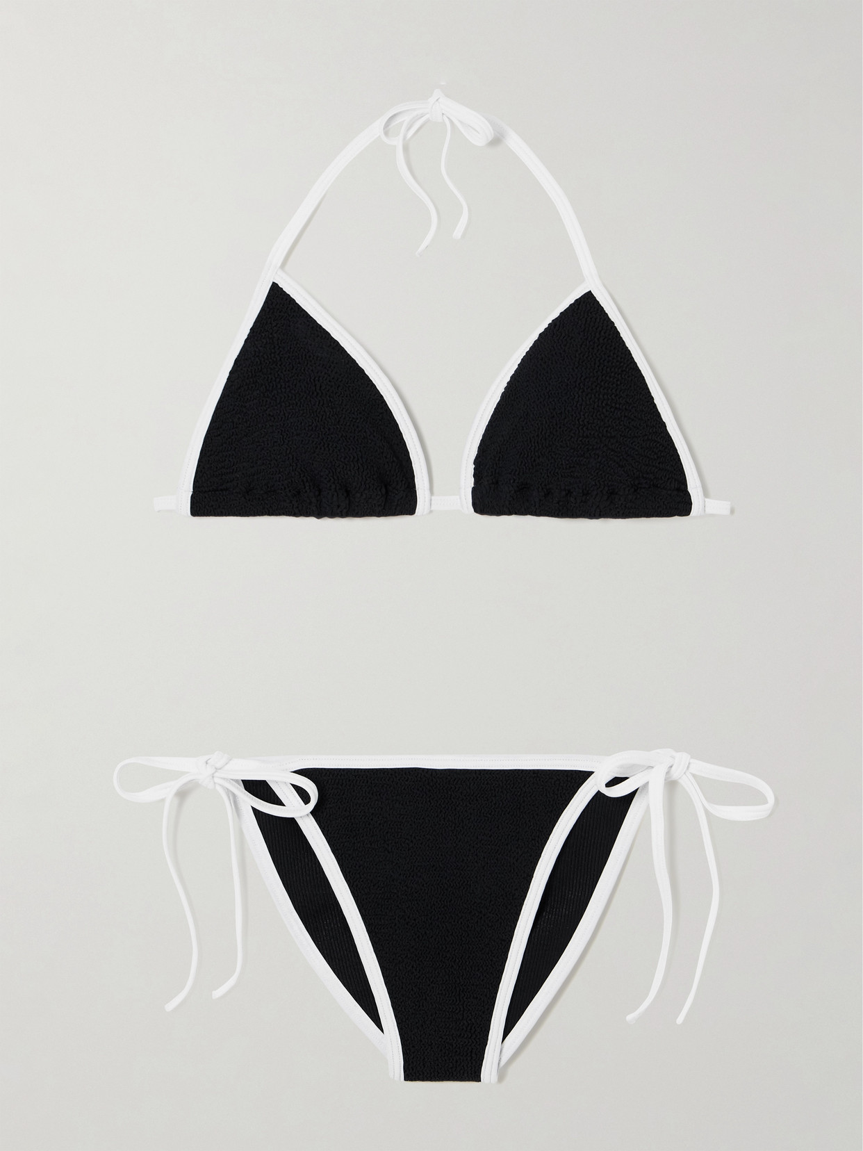 Hunza G Gina Textured Triangle Bikini With Sporty Contrast In Black