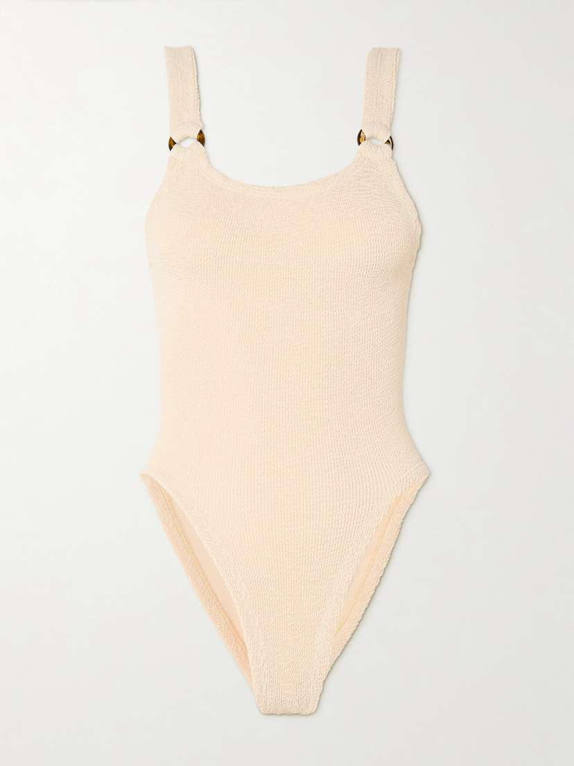 Hunza G Domino Embellished Seersucker Swimsuit