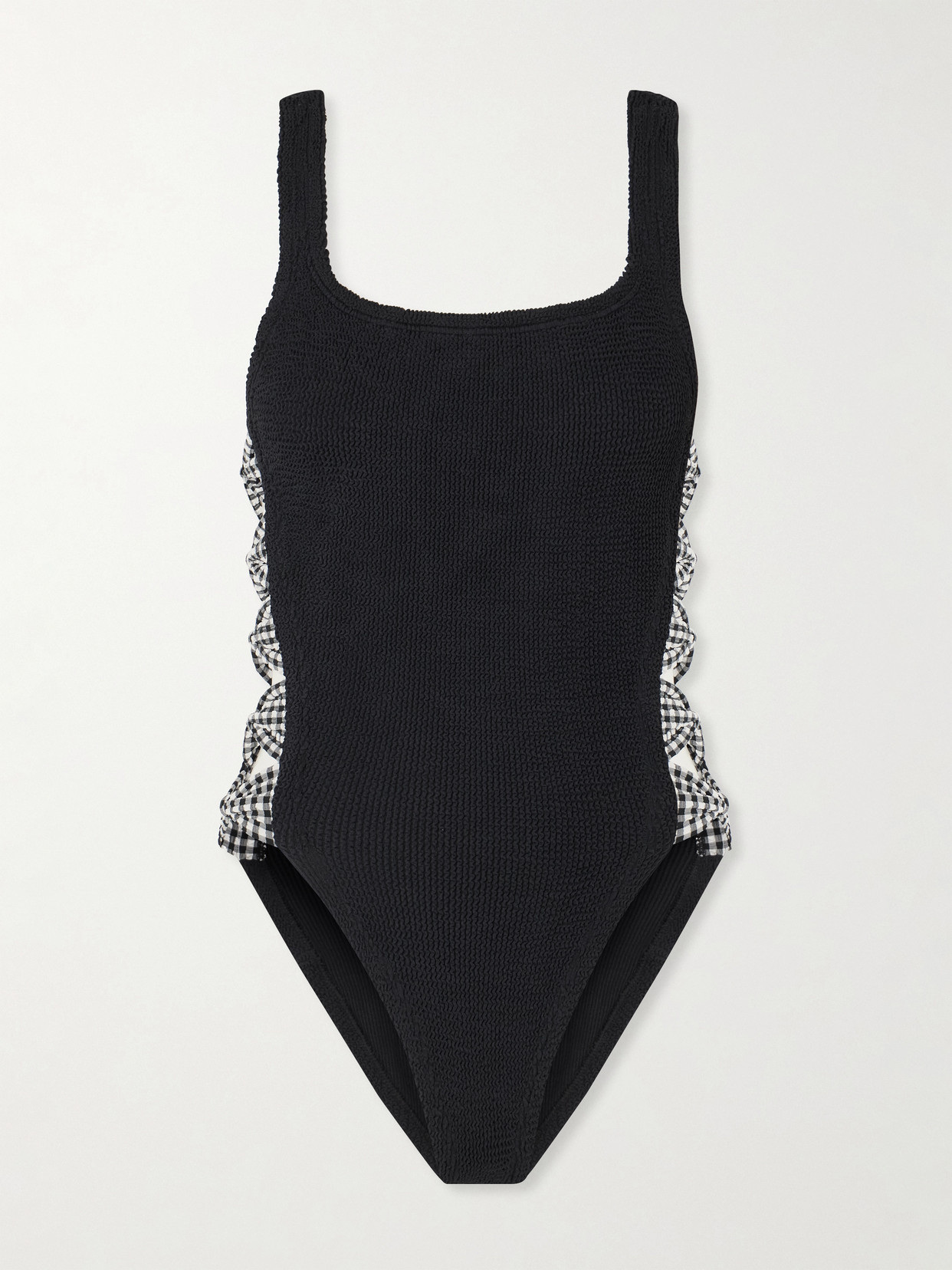 Hunza G Tiffany Cutout Gingham-trimmed Seersucker Swimsuit